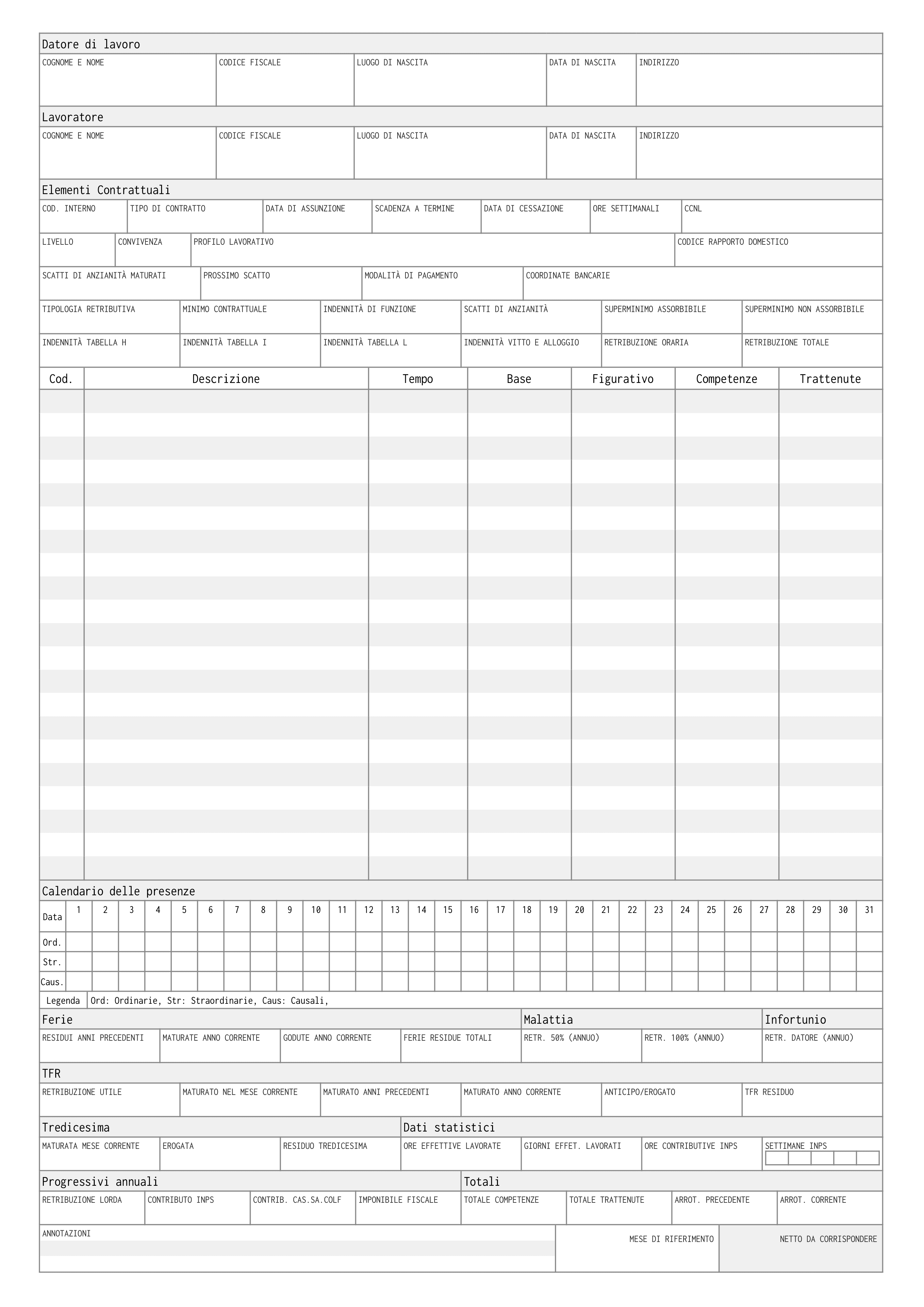 Fac simile di busta paga per colf, badante e babysitter — modello PDF